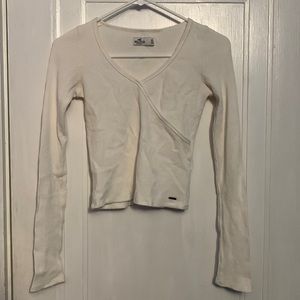 Hollister Long Sleeve White V Neck Top